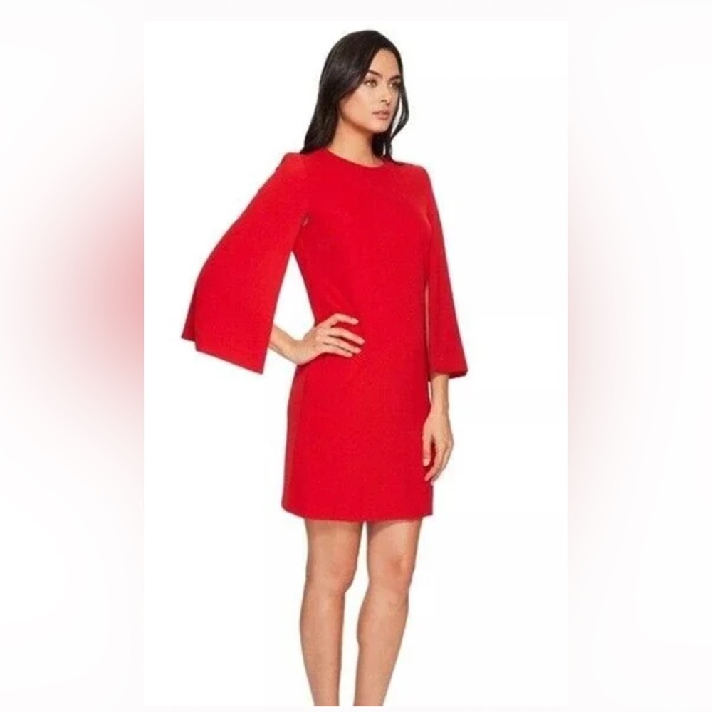 Tahari ASL | Firebird Red Split Cape Sleeve Shift Dress, Size 16 | NWT